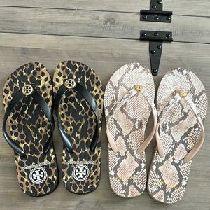 Tory Burch Leopard and Snake Print Flip Flops